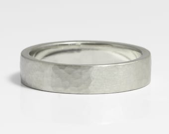 5mm Flat Beaten Platinum Wedding Ring