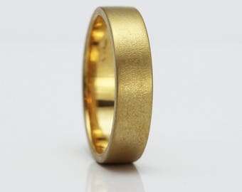 6mm Frosted Flat 9ct Yellow Gold Wedding Ring