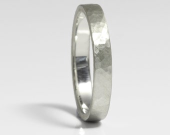 3mm Flat Hammered Platinum Wedding Ring