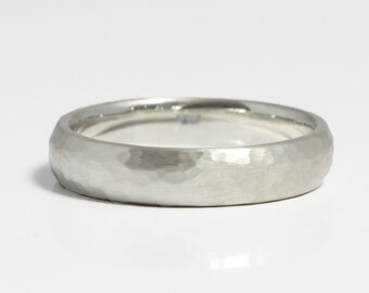 5mm Hammered Rounded Silver Wedding Band