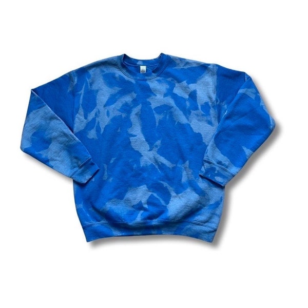 Royal Blue Sweatshirt bleach dyed Pullover Reverse Tie dye