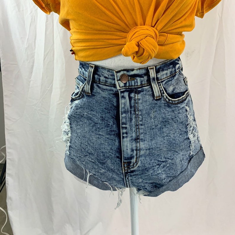 Denim High Waisted Cheeky Shorts - Etsy