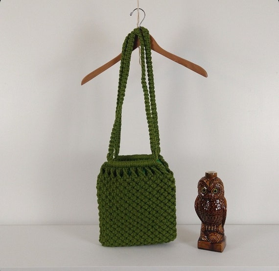 Green Tea Macrame Vintage Handmade Purse Bag - image 1