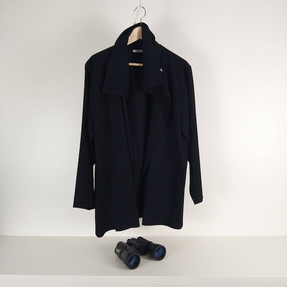 Minimalist Black Wool Smock Style Vintage Coat Mi… - image 1