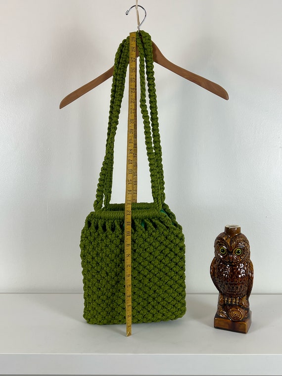 Green Tea Macrame Vintage Handmade Purse Bag - image 3