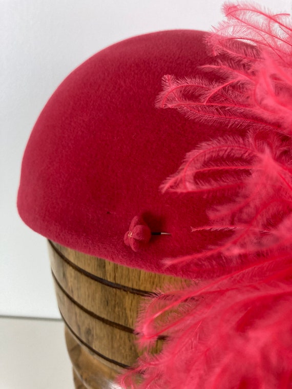 Pink Wool & Ostrich 1920's Inspired Hat Fascinator - image 8