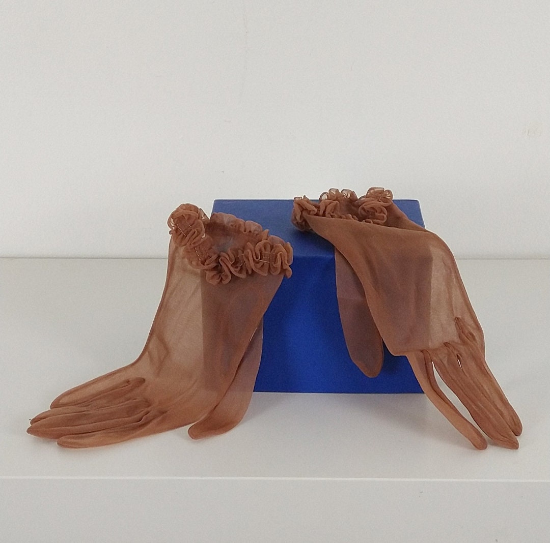 Nutmeg Brown Sheer Nylon Vintage Fashion Gloves Etsy