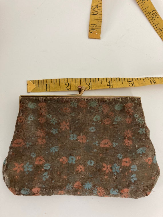 Vintage French Coin Purse with Floral Metallic Fa… - image 4