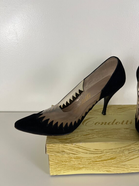 Black Toothy Cut Out Vintage Condotti Jolie Heels - image 4