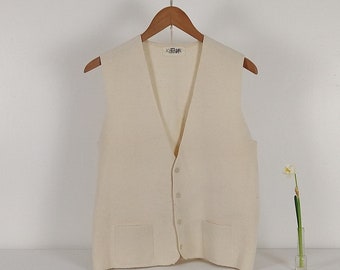 Natural Country Chic Wool Knit Vintage Two Pocket Men's Vest