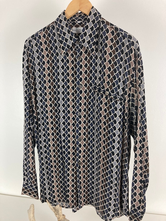 Modern Vintage Italian Fish Scale Button-up Shirt - image 8