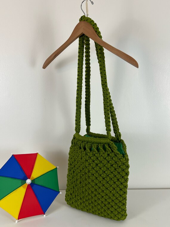 Green Tea Macrame Vintage Handmade Purse Bag - image 4