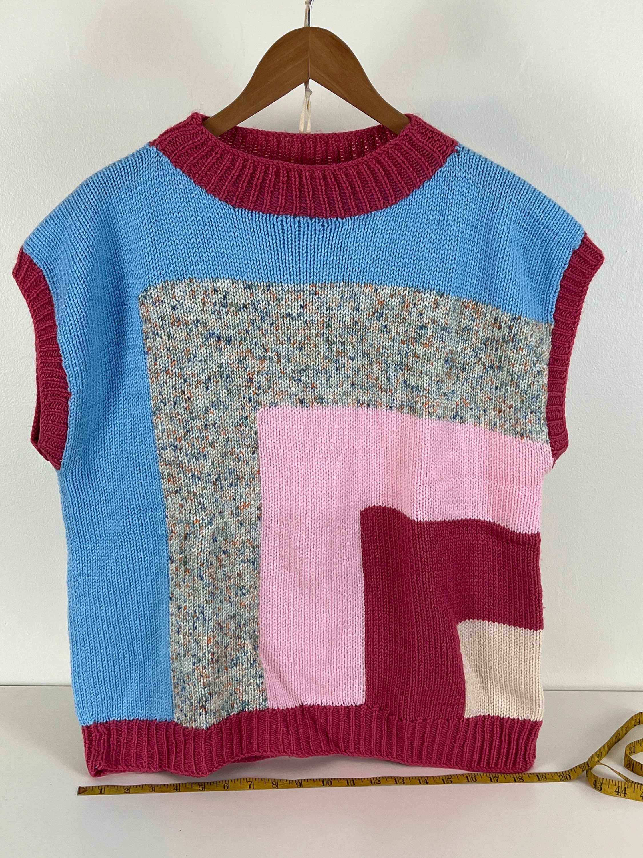 Raspberry Ice Geometric Band Vintage Handmade Knit Sweater Vest - Etsy