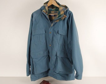 Vintage Woolrich Gray Blue Hooded Ladies Raincoat