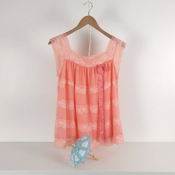 Pretty Pink Vintage Babydoll Style Lacey Sleep Top Lingerie