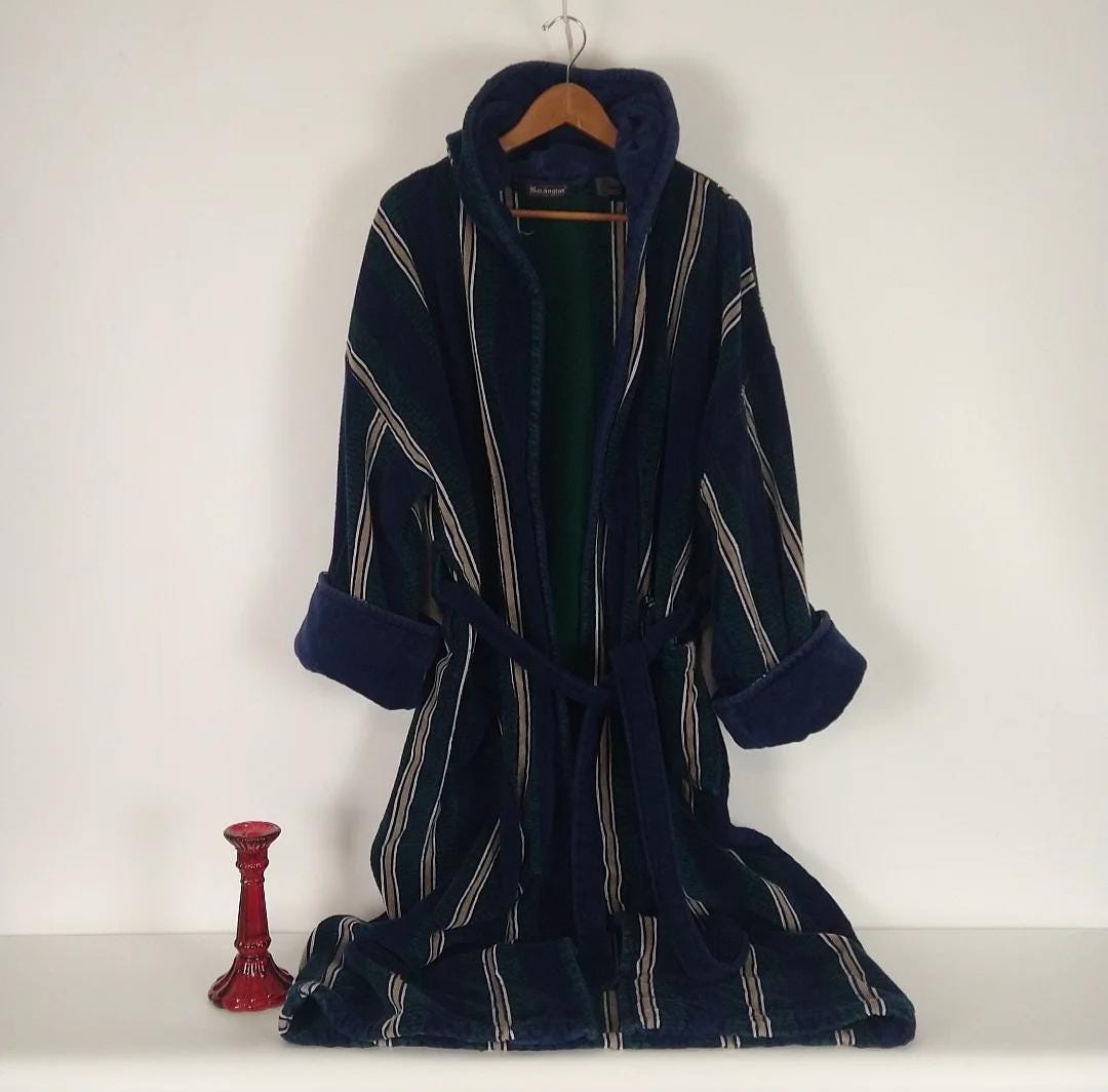 Navy Blue Green Striped 100% Cotton Vintage Terry Cloth Robe - Etsy
