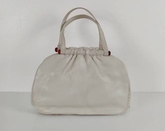 Ivory Vintage Vegan Leather French Handbag Purse