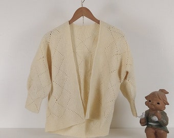 Ivory Geometric Block Hand Knitted Vintage Dolman Sleeve Sweater