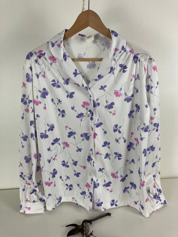 Pink & Purple 1980's Polyester Power Blouse - image 8