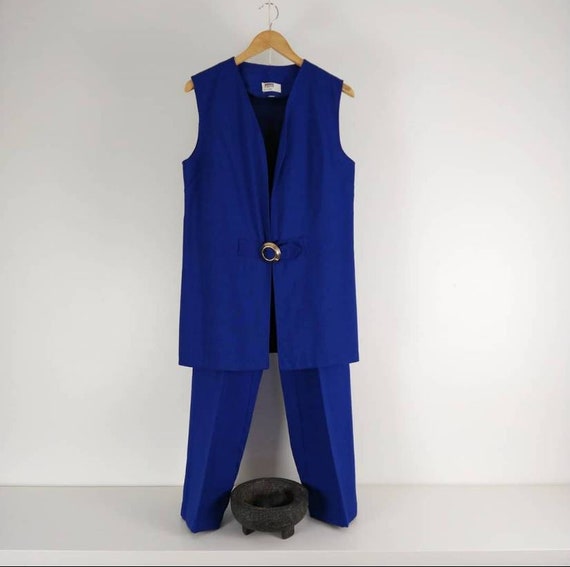 Blue Polyester Vintage Two Piece Vest Suit - image 1