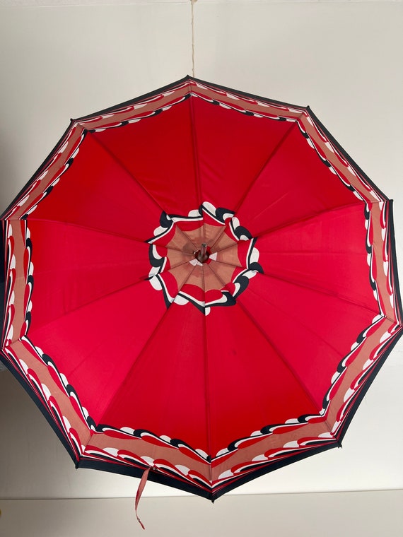 Navy Red Tan White Vintage Border Pattern Umbrella