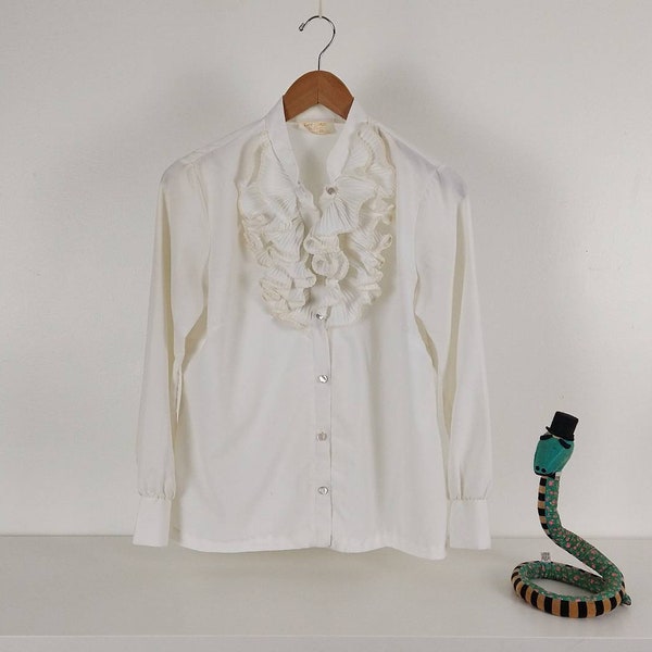 New Romantic Vintage Lady Pirate Inspired White Ruffle Front Blouse