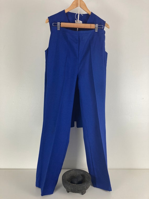 Blue Polyester Vintage Two Piece Vest Suit - image 3