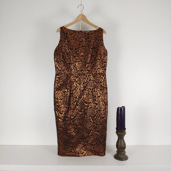 Copper & Black Rose Vintage Inspired Wiggle Dress - image 1