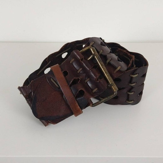 Wide Brown Vintage Woven Leather Belt