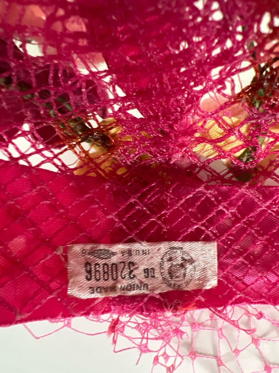 Pink Blossoms & Green Leaves Vintage Velvet Nette… - image 7