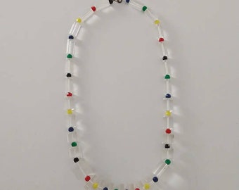 Clear Plastic Barrel & Colorful Bead Vintage Necklace