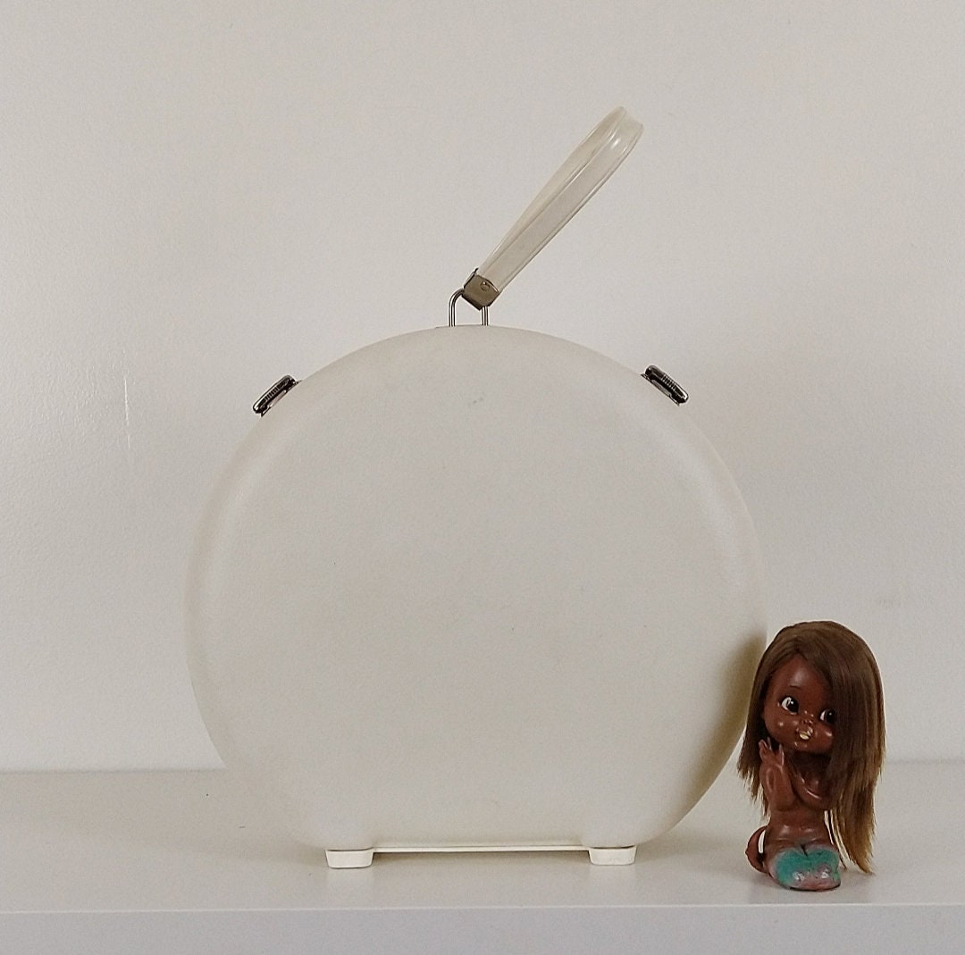 White Round Vintage Hard Plastic Travel Case Etsy