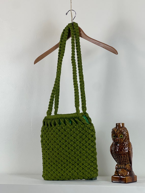 Green Tea Macrame Vintage Handmade Purse Bag - image 2