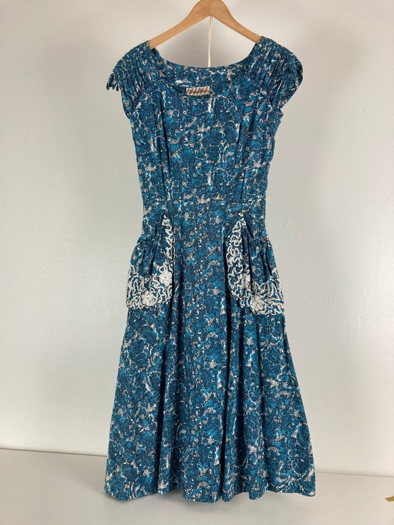 Nieman Marcus Blue & White 1950's Dress with Pocke