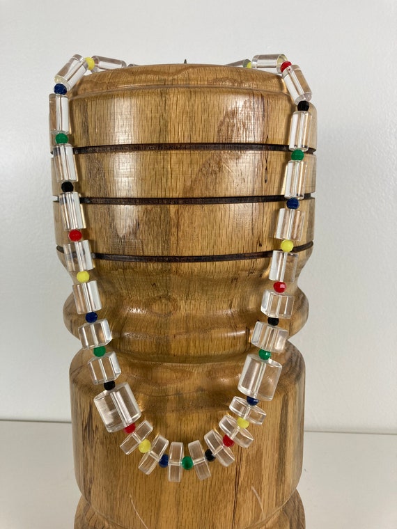 Clear Plastic Barrel & Colorful Bead Vintage Neck… - image 6