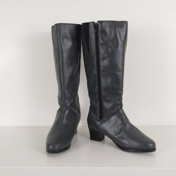 Gray Vintage Vegan Leather Tall Heeled Boots