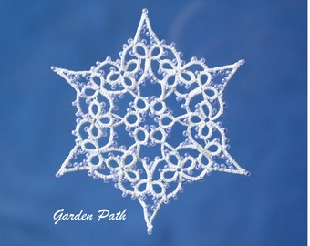 Garden Path tatting pattern PDF, tatted in white with beads makes a lovely snowflake