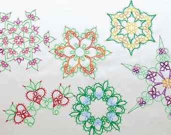 Flower or Snowflake tatting pattern collection PDF, with or without beads