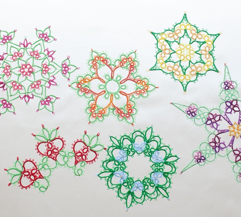 Flower or Snowflake tatting pattern collection PDF, with or without beads image 1