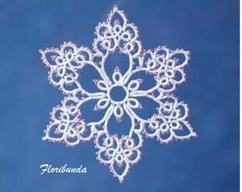 Floribunda Occhi-Muster PDF, Tatted in weiß mit Perlen ergibt eine schöne Schneeflocke