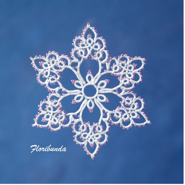 Floribunda tatting pattern PDF, tatted in white with beads makes a lovely snowflake