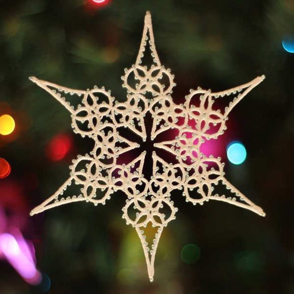 Treetop Pattern PDF, tatting pattern, tatted snowflake, Christmas tatting, beaded tatting, tatting points, lace, snowflake