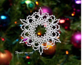 Forget-Me-Not tatting pattern PDF, tatted in white with beads makes a lovely snowflake