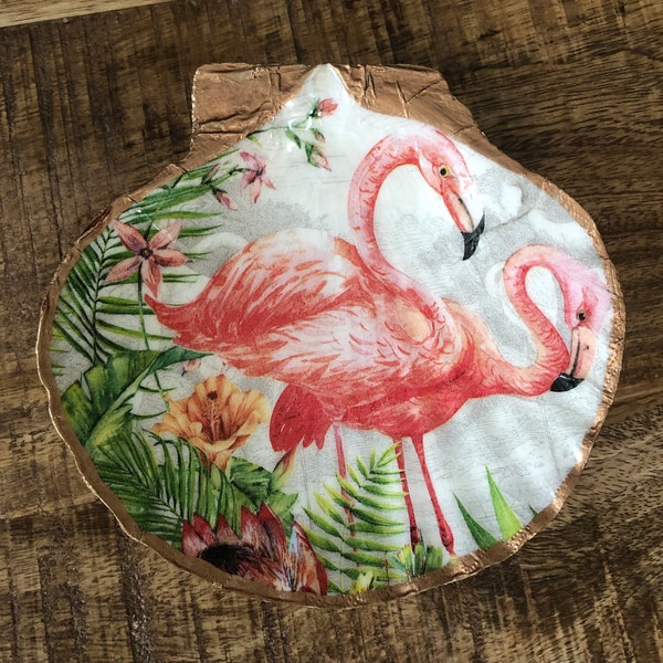 Pink Flamingo Shell Trinket Dish/ Giant shell trinket dish