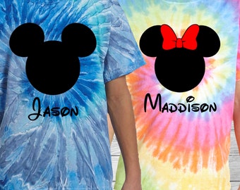 Tie Dye Disney Family Shirts - Mickey Ears - Minnie Ears - Personalized Family Vacation Tees - Couples Shirts - Custom