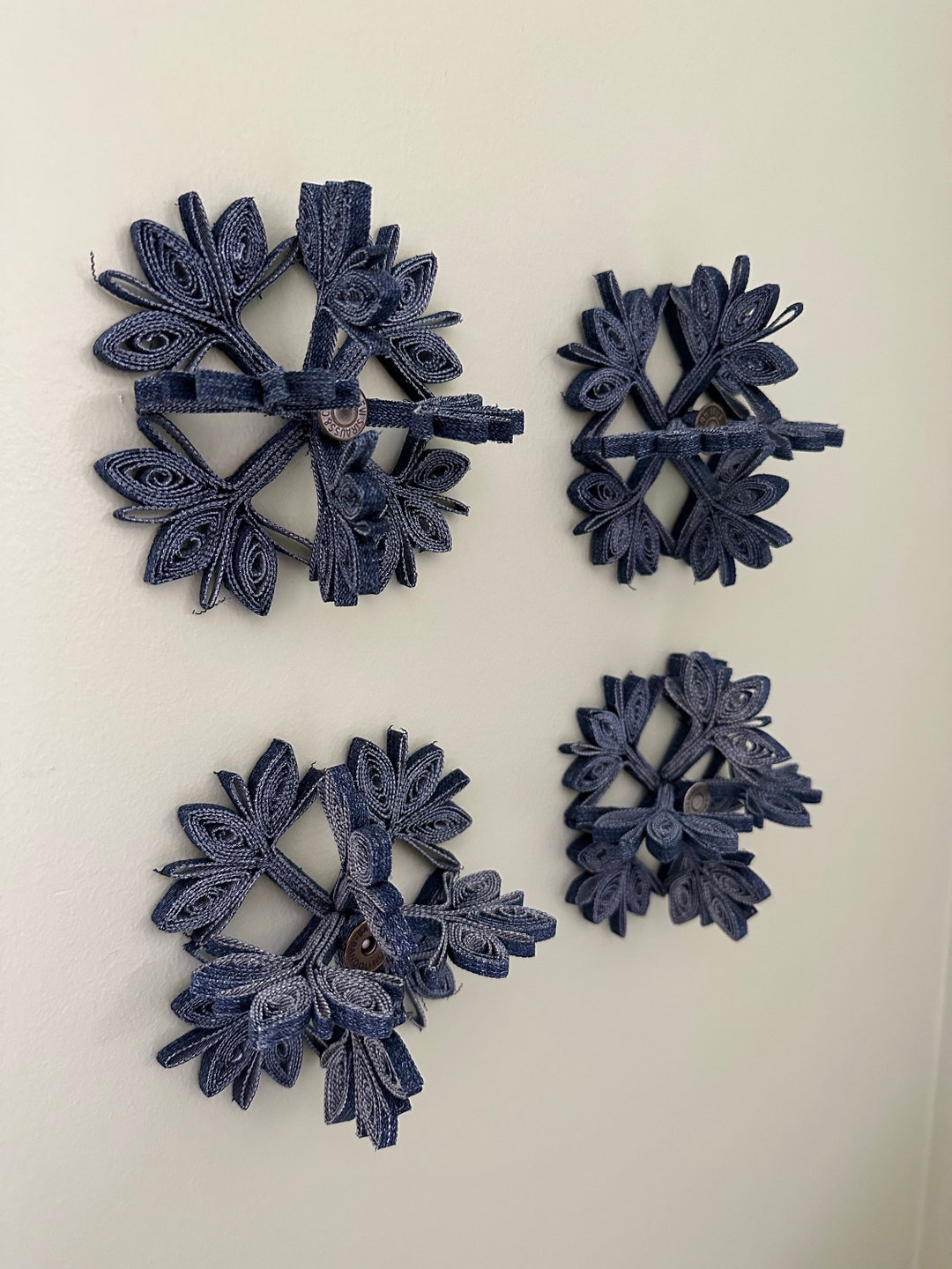 Quilled Mini Upcycled Denim Wall Medallion Set of 4 Etsy