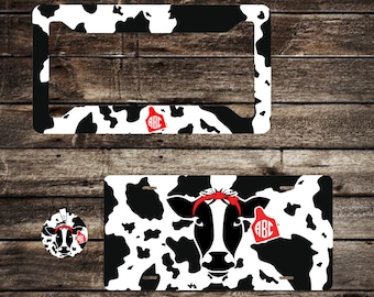 Cow Print Monogram License Plate, Personalized License Plate, Headband Cow License Plate Frame, Custom Tag Women, Cow Monogram Car Tag, 77