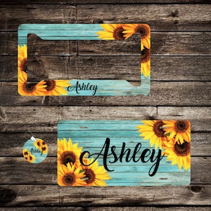 Sunflower Monogram License Plate, Personalized License Plate, sunflower License Plate Frame, Custom Car Tag for Women, Monogram Car Tag, 47