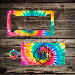 Tie Dye Monogram License Plate, Personalized License Plate, Swirl Tye Die License Plate Frame, Custom Car Tag Women, Monogram Car Tag, 33