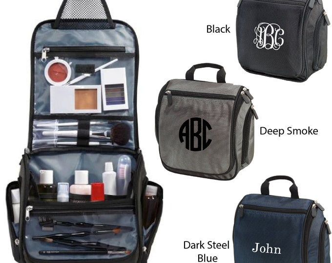 Embroidered Monogrammed Hanging Toiletry Kit,  personalized Dopp kit, personalized bathroom bag, Travel bag, monogram make-up bag BG700